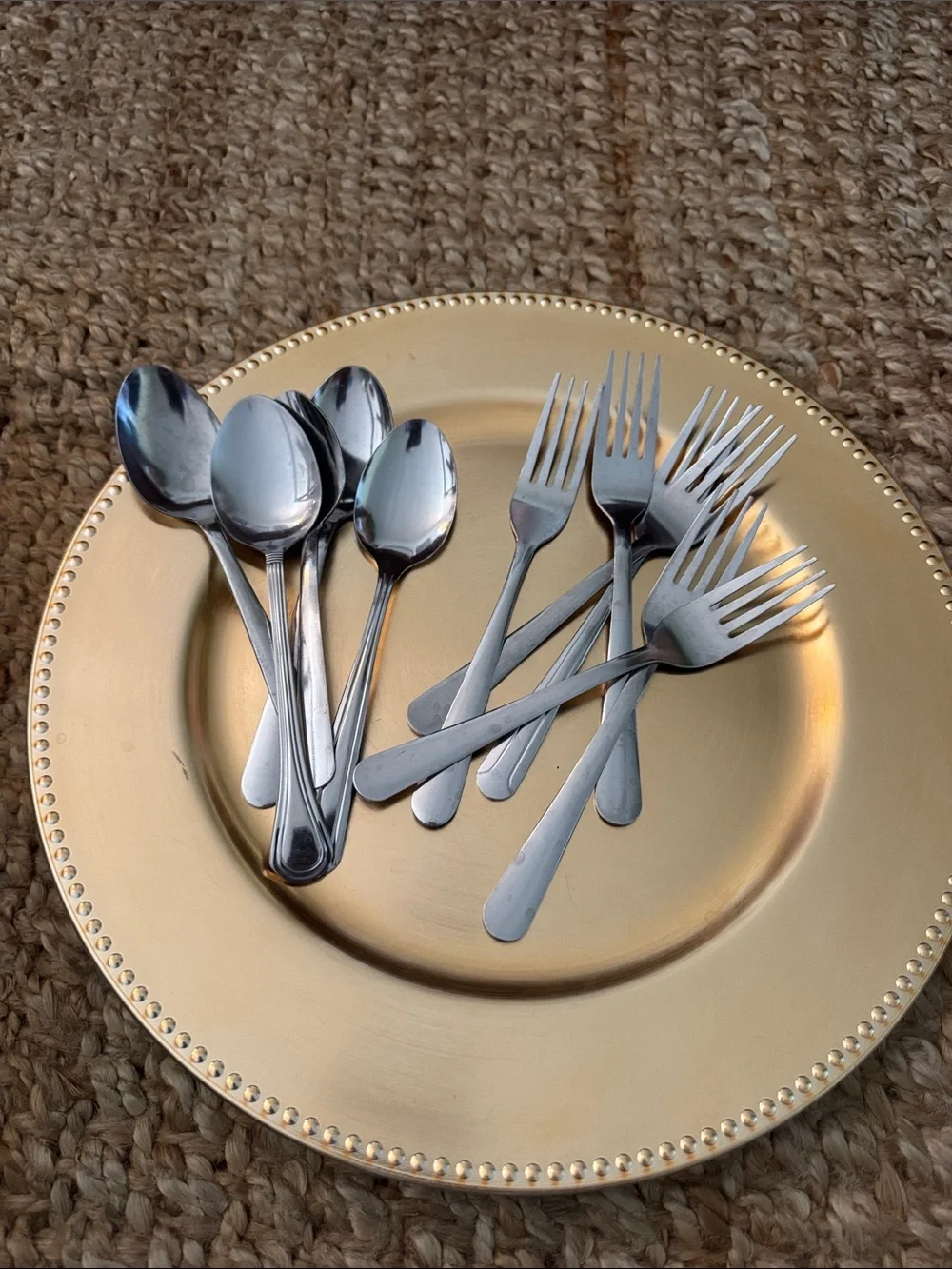 Gold platter white platter Plate with forks spoons  bundle
